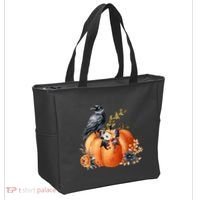 Pretty Autumn Raven Floral Pumpkin Fall Lover Tote Bag thumb 2