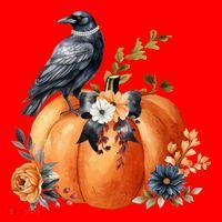 Pretty Autumn Raven Floral Pumpkin Fall Lover Santa Hat thumb 1