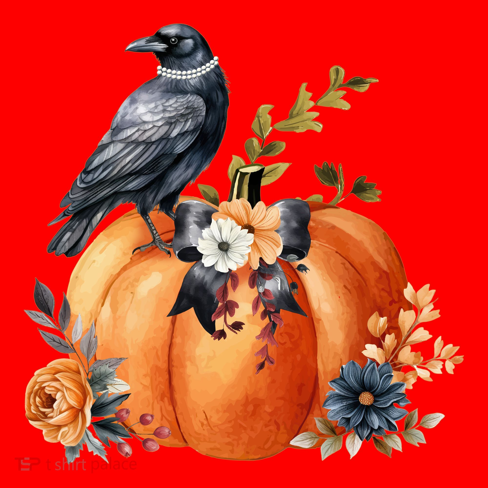Pretty Autumn Raven Floral Pumpkin Fall Lover Santa Hat