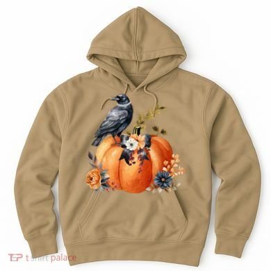 Pretty Autumn Raven Floral Pumpkin Fall Lover Hoodie