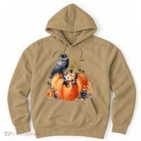 Pretty Autumn Raven Floral Pumpkin Fall Lover Hoodie thumb 0