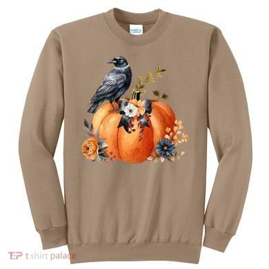 Pretty Autumn Raven Floral Pumpkin Fall Lover Sweatshirt