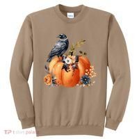 Pretty Autumn Raven Floral Pumpkin Fall Lover Sweatshirt thumb 0