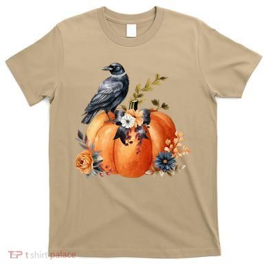 Pretty Autumn Raven Floral Pumpkin Fall Lover T-Shirt