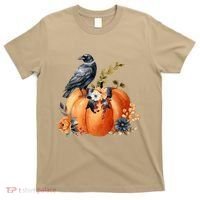 Pretty Autumn Raven Floral Pumpkin Fall Lover T-Shirt thumb 0