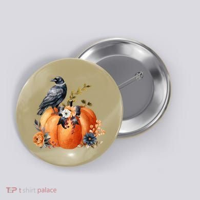 Pretty Autumn Raven Floral Pumpkin Fall Lover Button