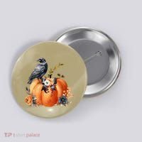 Pretty Autumn Raven Floral Pumpkin Fall Lover Button thumb 0