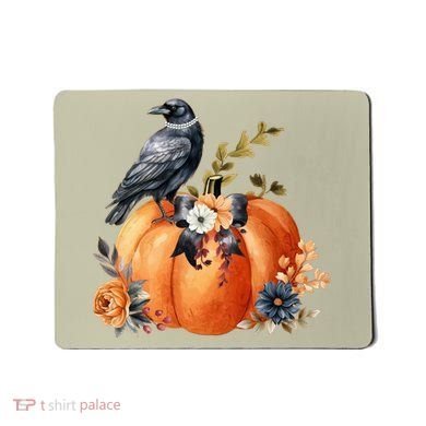 Pretty Autumn Raven Floral Pumpkin Fall Lover Mousepad