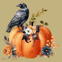 Pretty Autumn Raven Floral Pumpkin Fall Lover Mousepad thumb 1