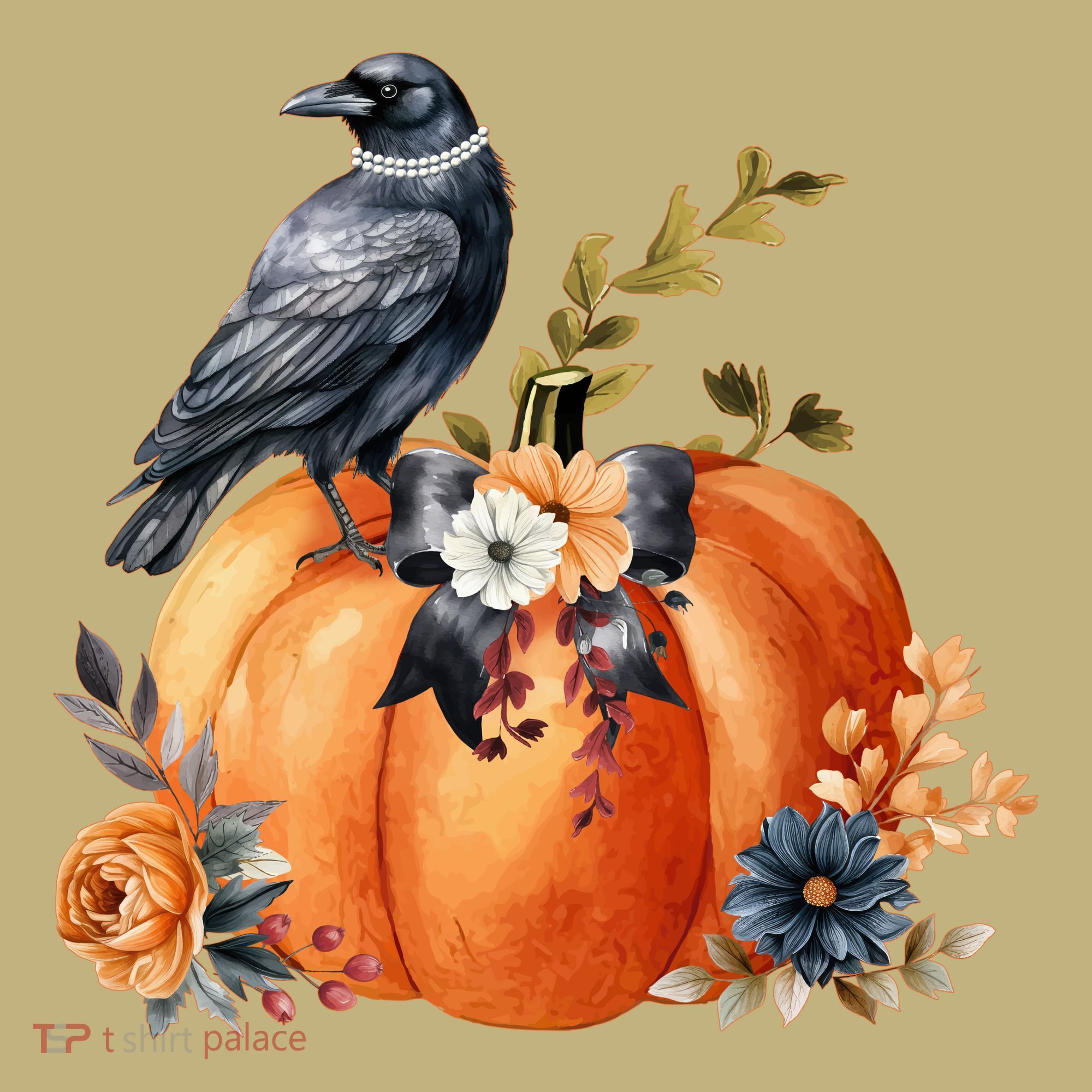 Pretty Autumn Raven Floral Pumpkin Fall Lover Mousepad