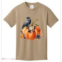 Pretty Autumn Raven Floral Pumpkin Fall Lover Kids T-Shirt thumb 0
