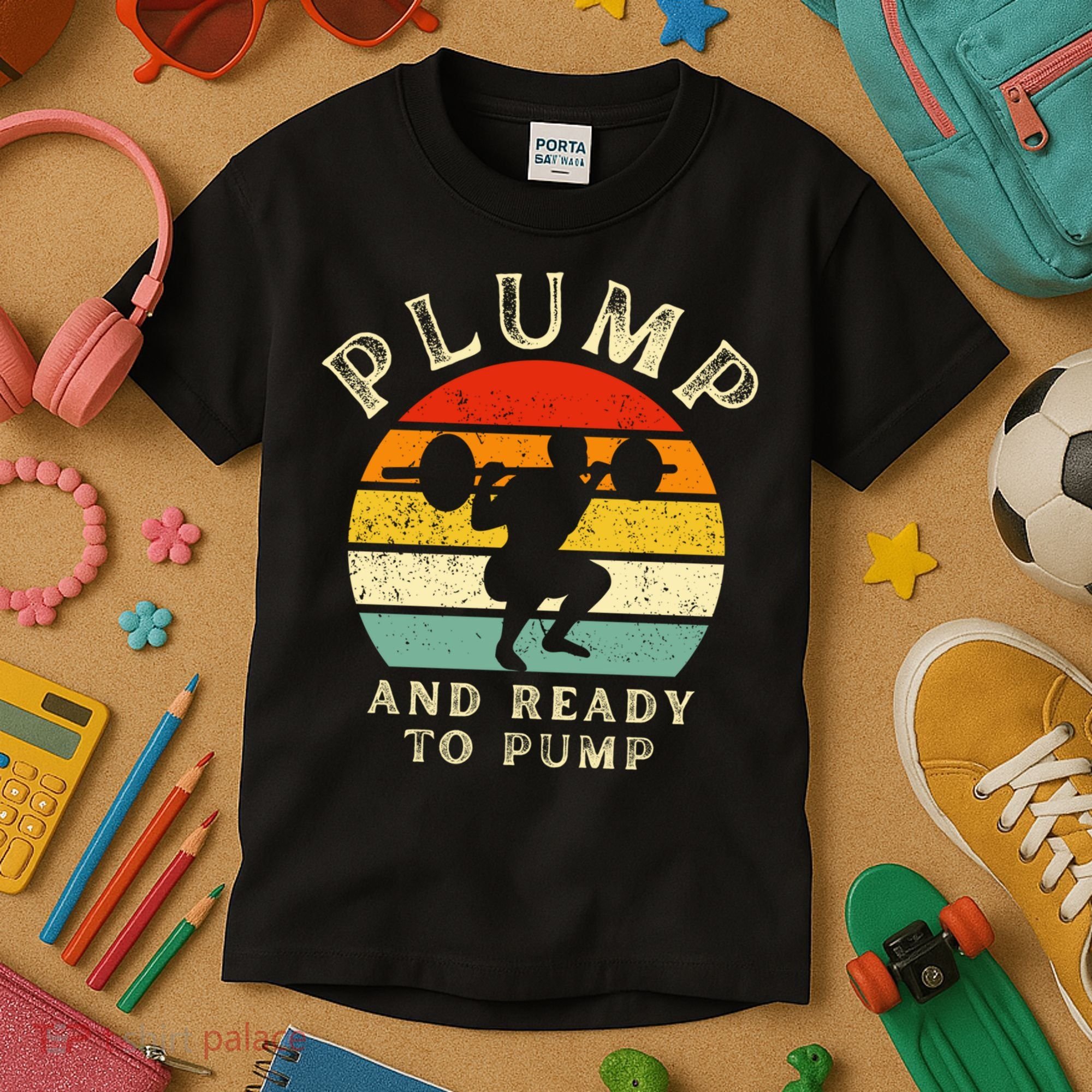 Plump And Ready To Pump Funny Workout Training Sarcastic Gym Cute Gift Kids T-Shirt