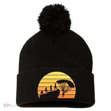 Parachuting Evolution Pom Pom 12in Knit Beanie