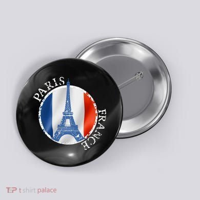 Paris France Peace Eiffel Tower Flag Button