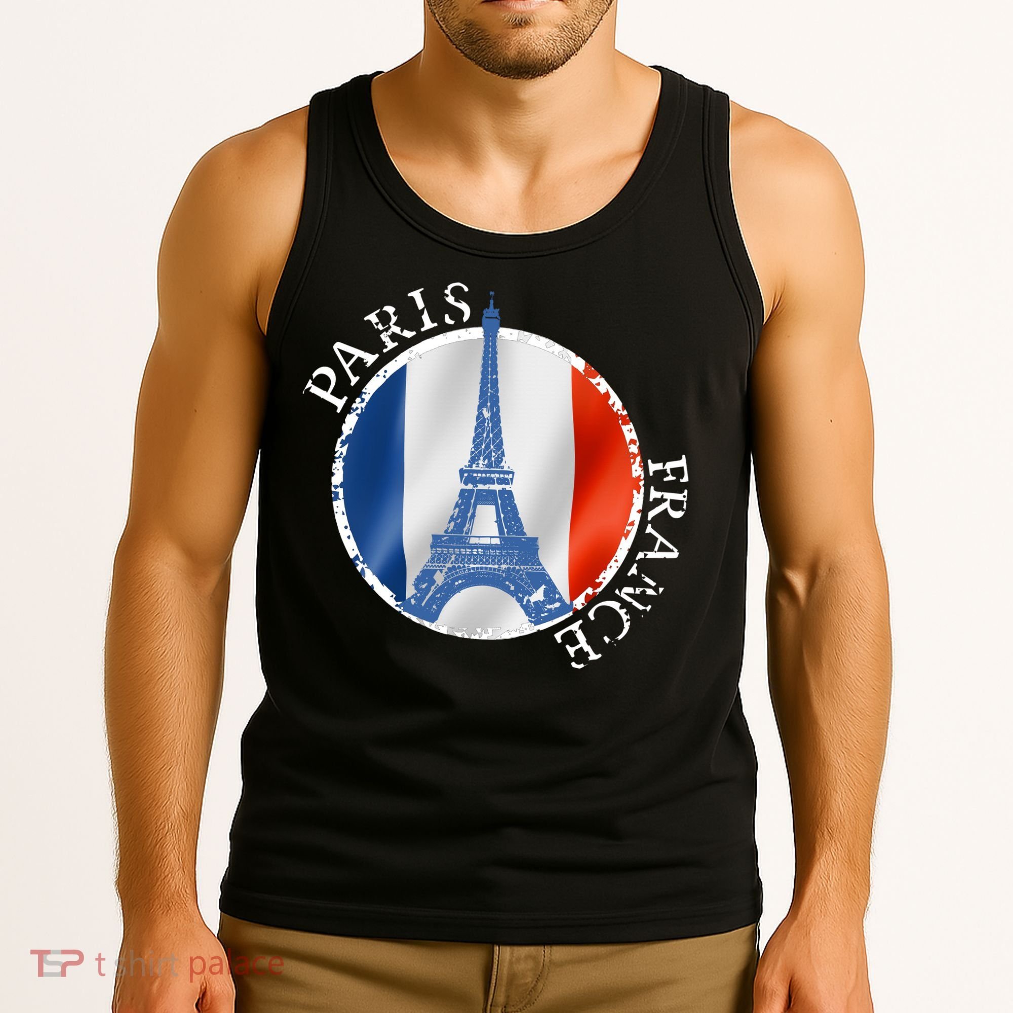 Paris France Peace Eiffel Tower Flag Tank Top
