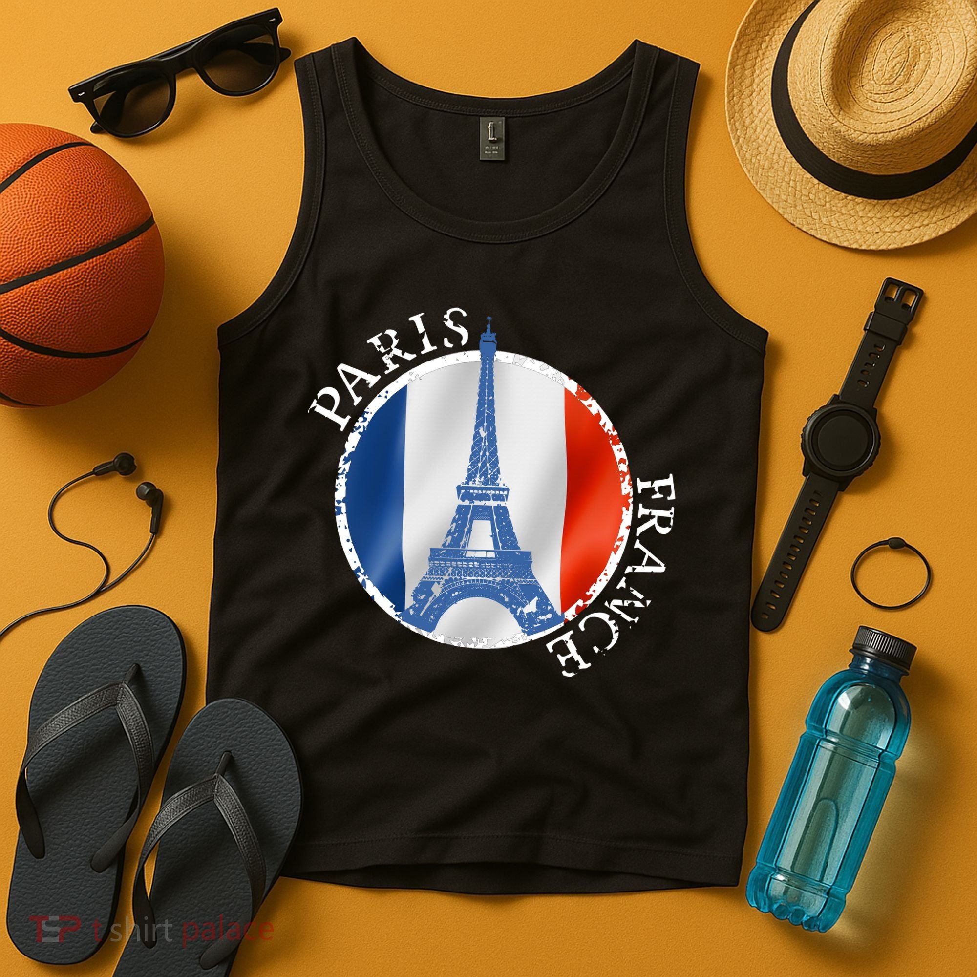 Paris France Peace Eiffel Tower Flag Tank Top