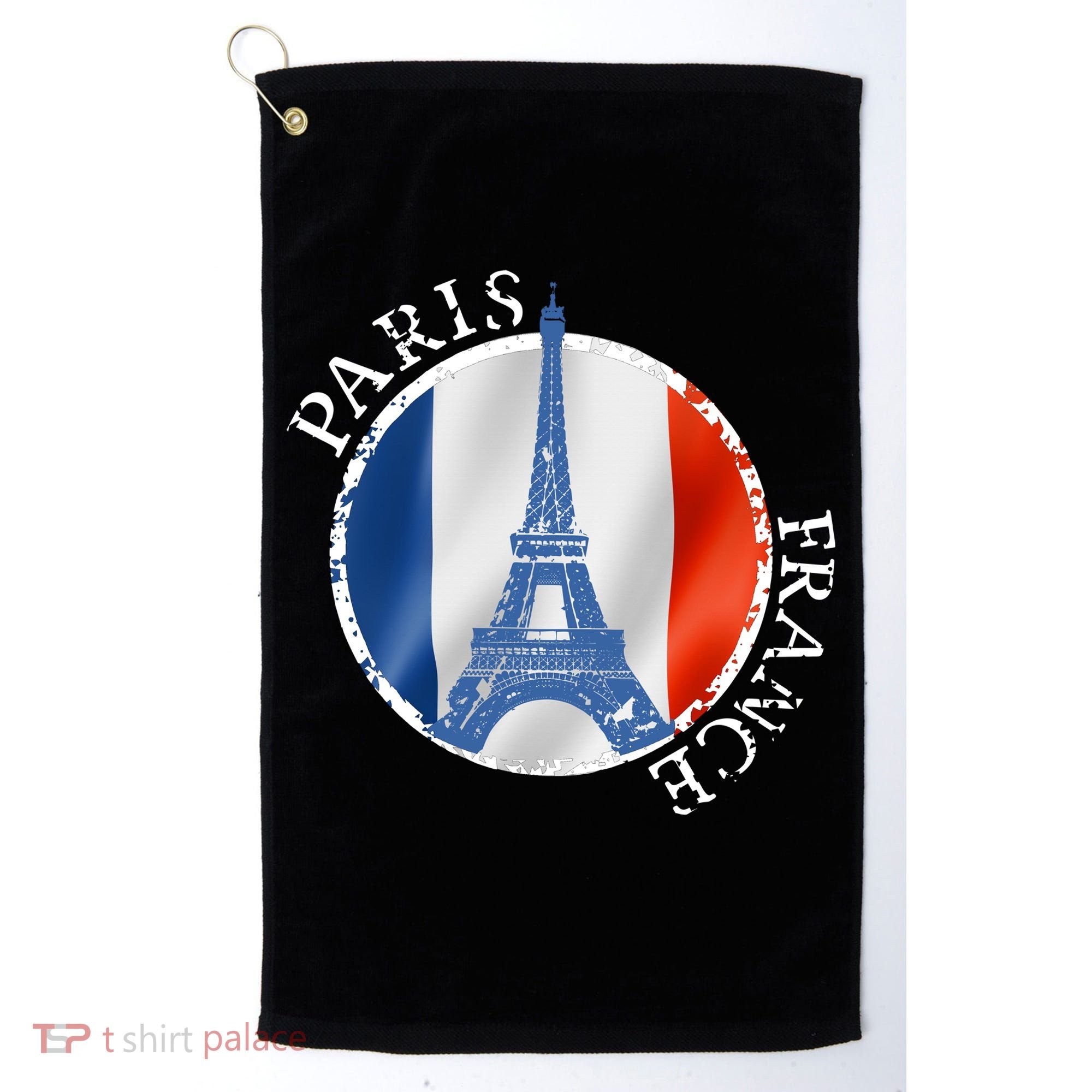 Paris France Peace Eiffel Tower Flag Golf Towel