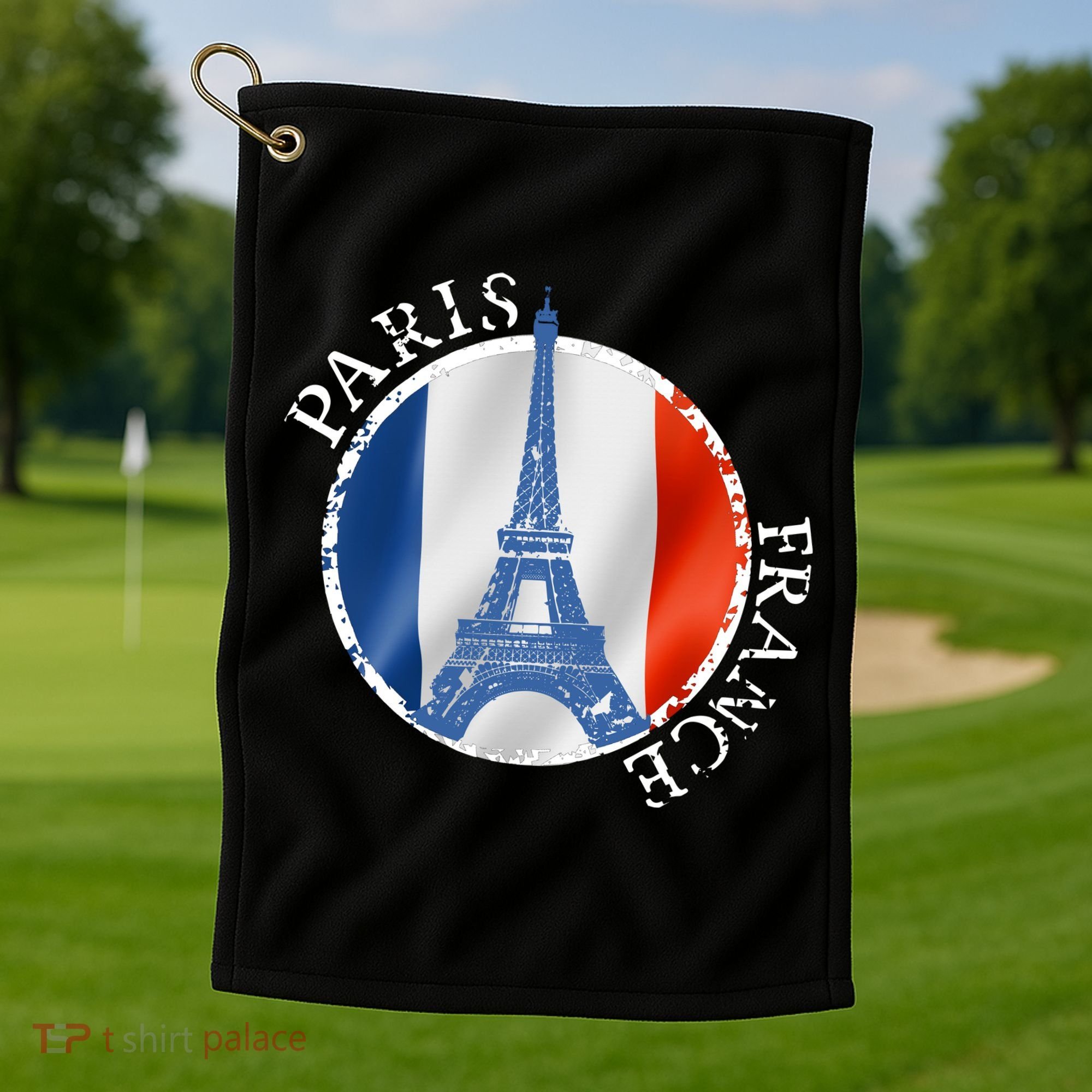 Paris France Peace Eiffel Tower Flag Golf Towel