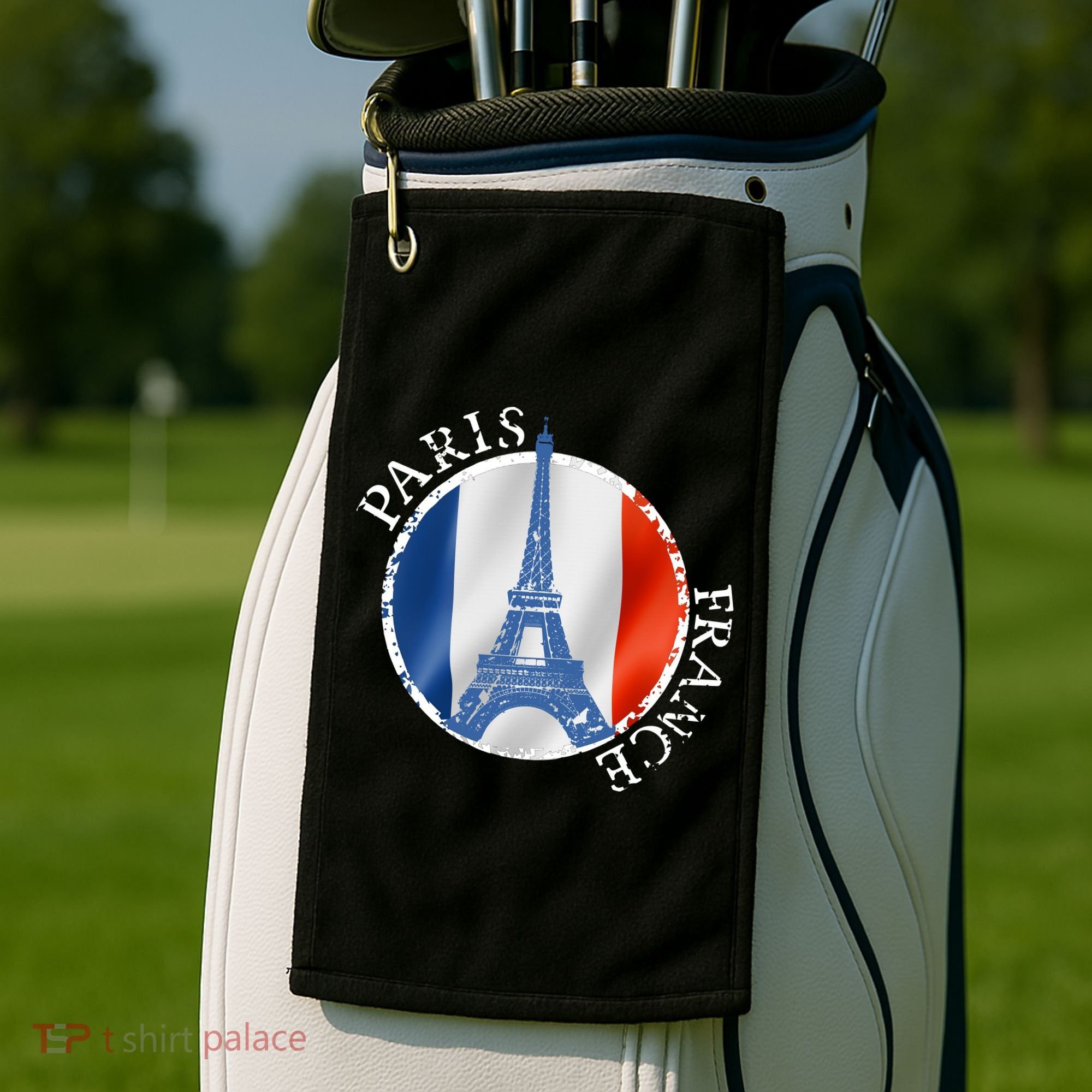 Paris France Peace Eiffel Tower Flag Golf Towel