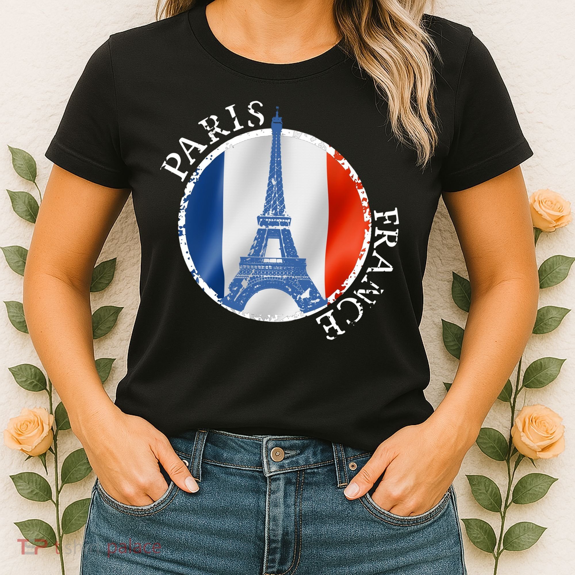 Paris France Peace Eiffel Tower Flag Women's T-Shirt
