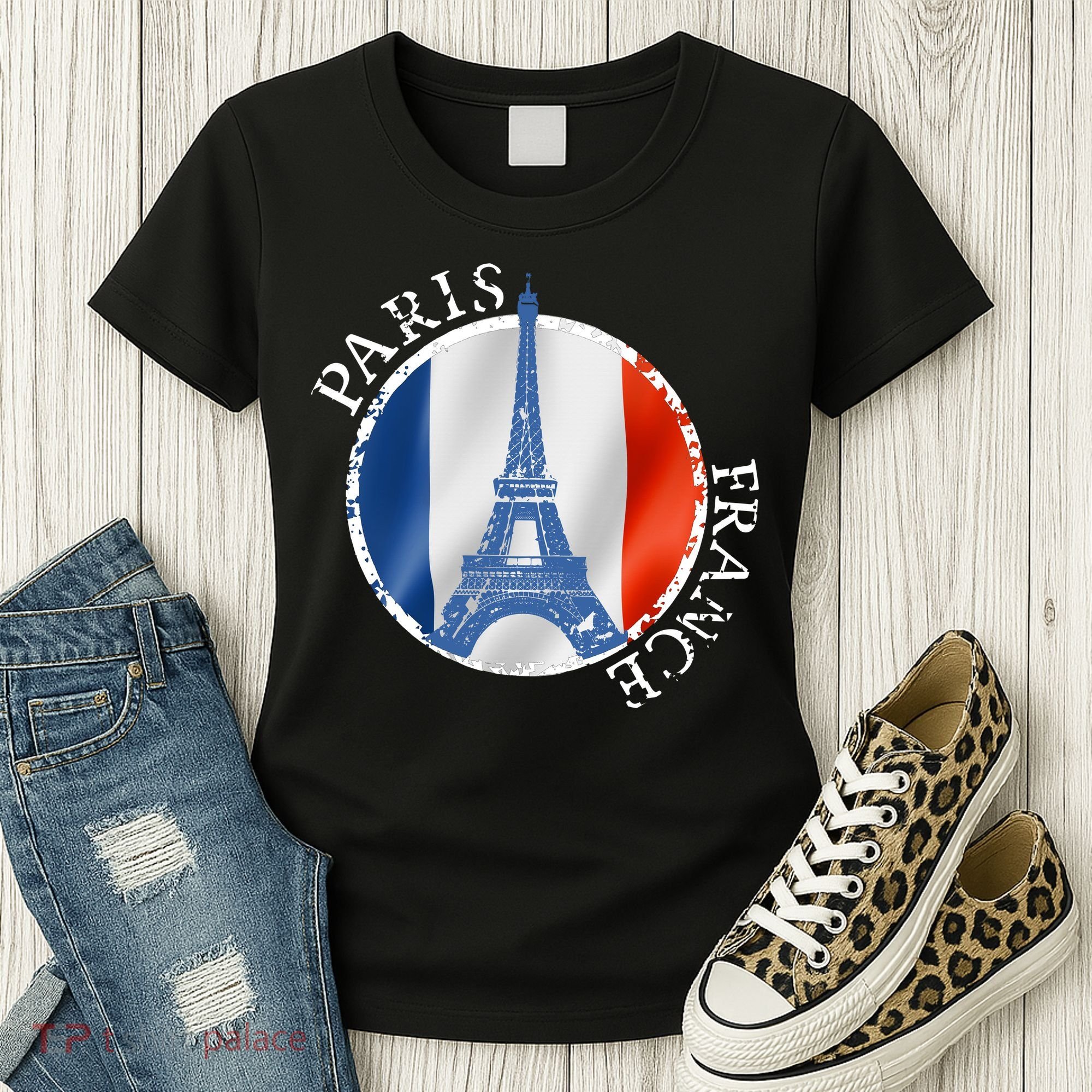 Paris France Peace Eiffel Tower Flag Women's T-Shirt