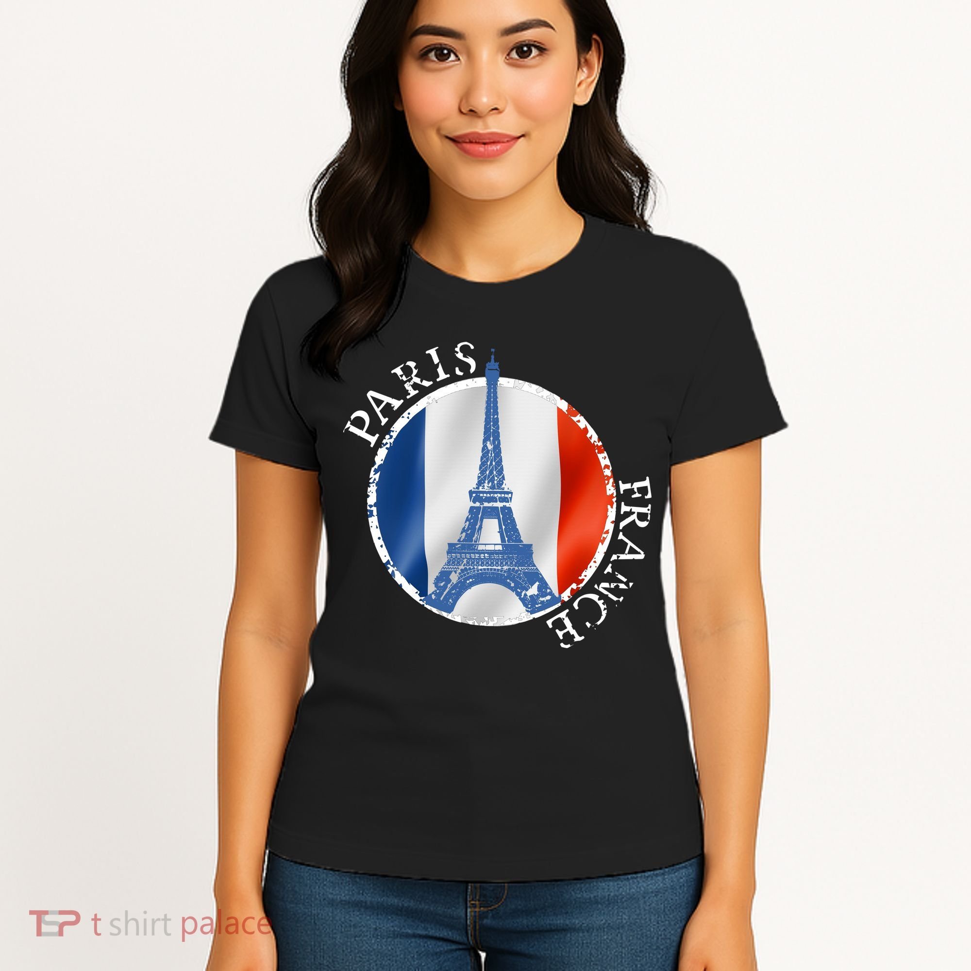 Paris France Peace Eiffel Tower Flag Women's T-Shirt