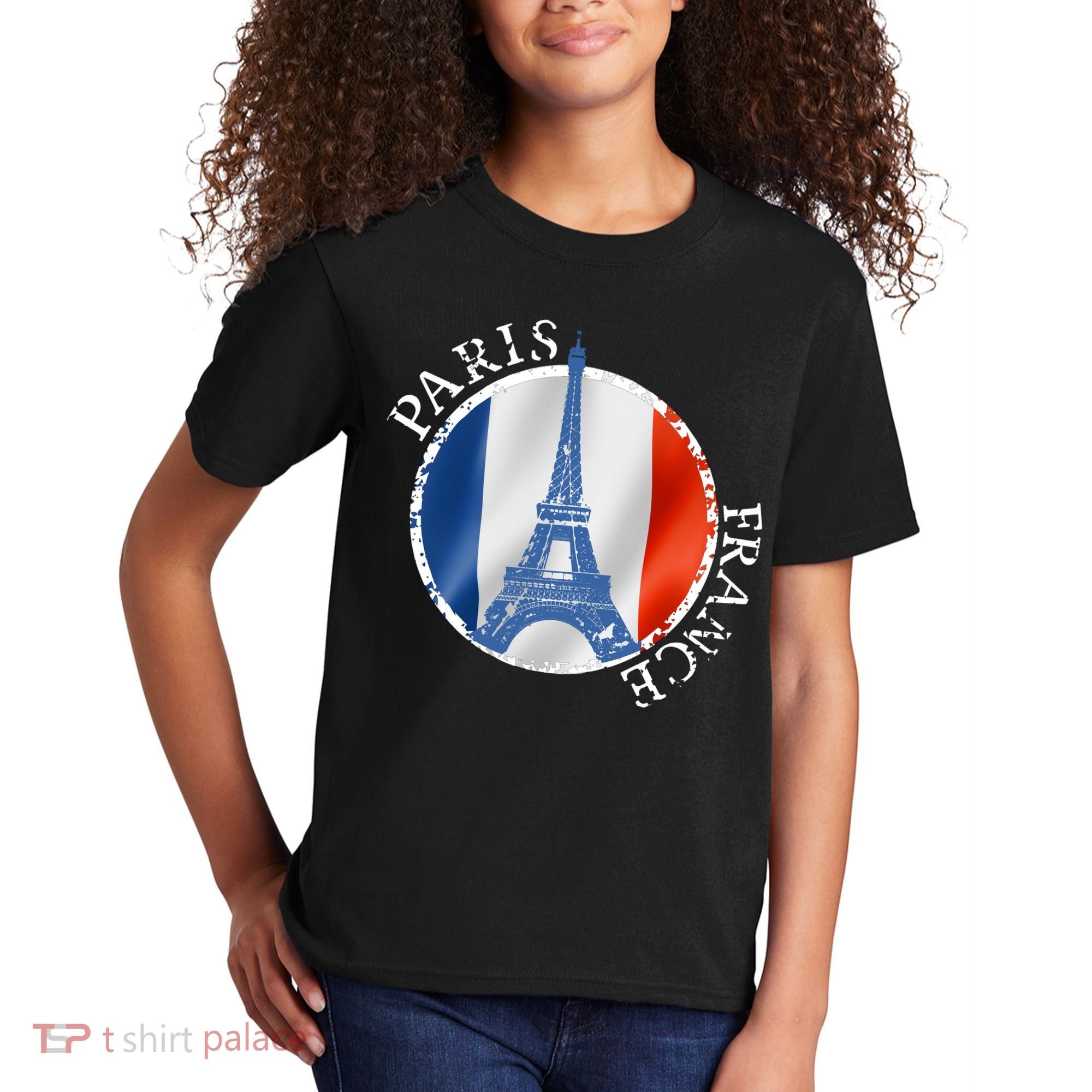 Paris France Peace Eiffel Tower Flag Kids T-Shirt