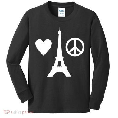 Paris Peace Sign Eiffel Tower Kids Long Sleeve Shirt