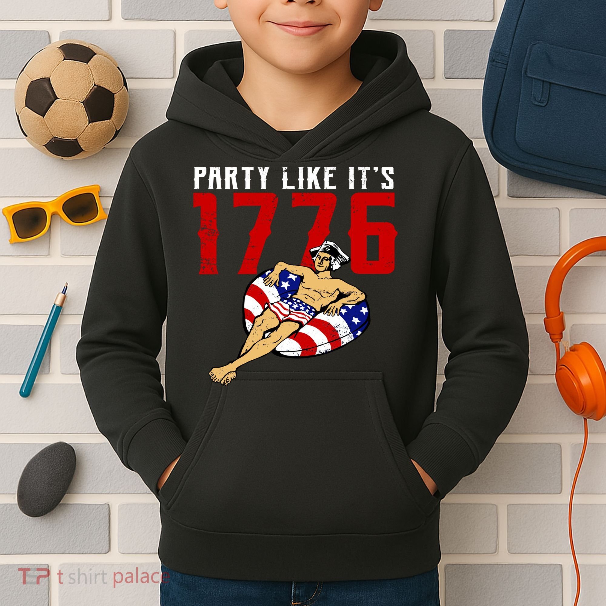 Party Like It's 1776 Patriotic George Washington Kids Hoodie