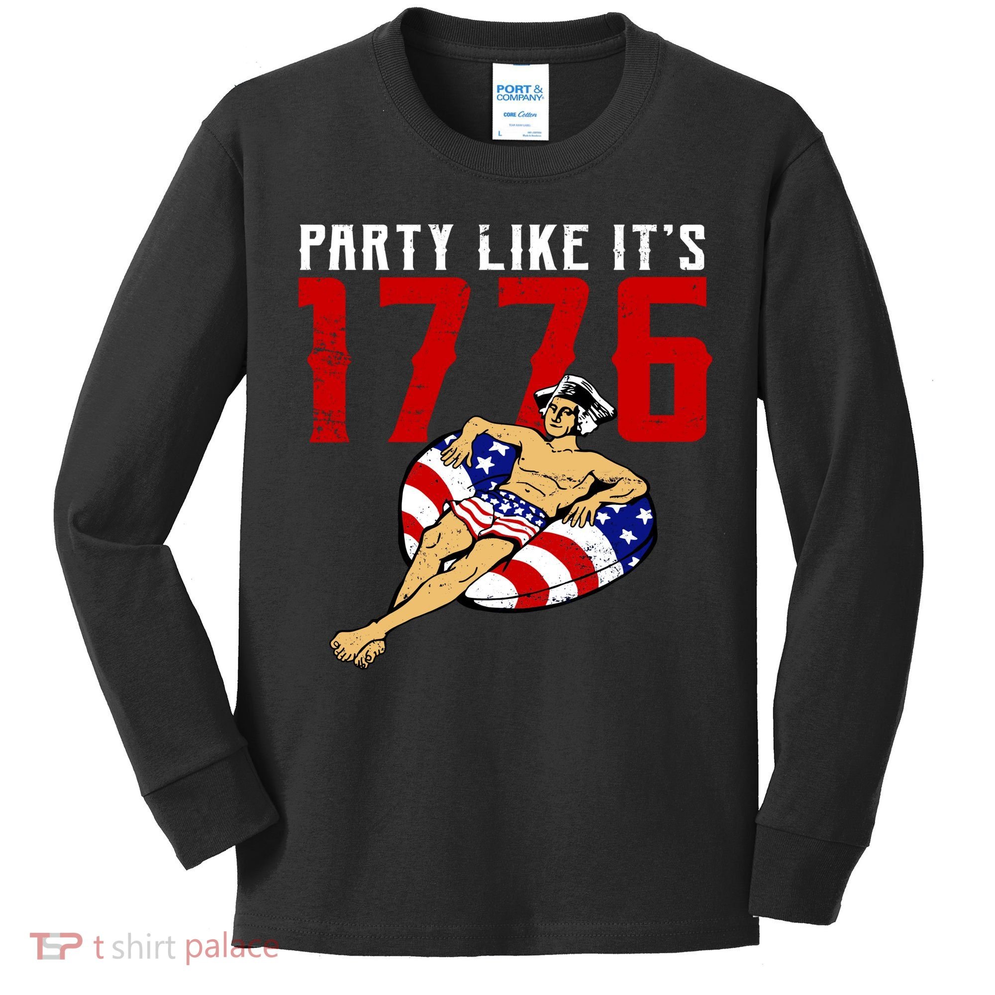 Party Like It's 1776 Patriotic George Washington Kids Long Sleeve Shirt