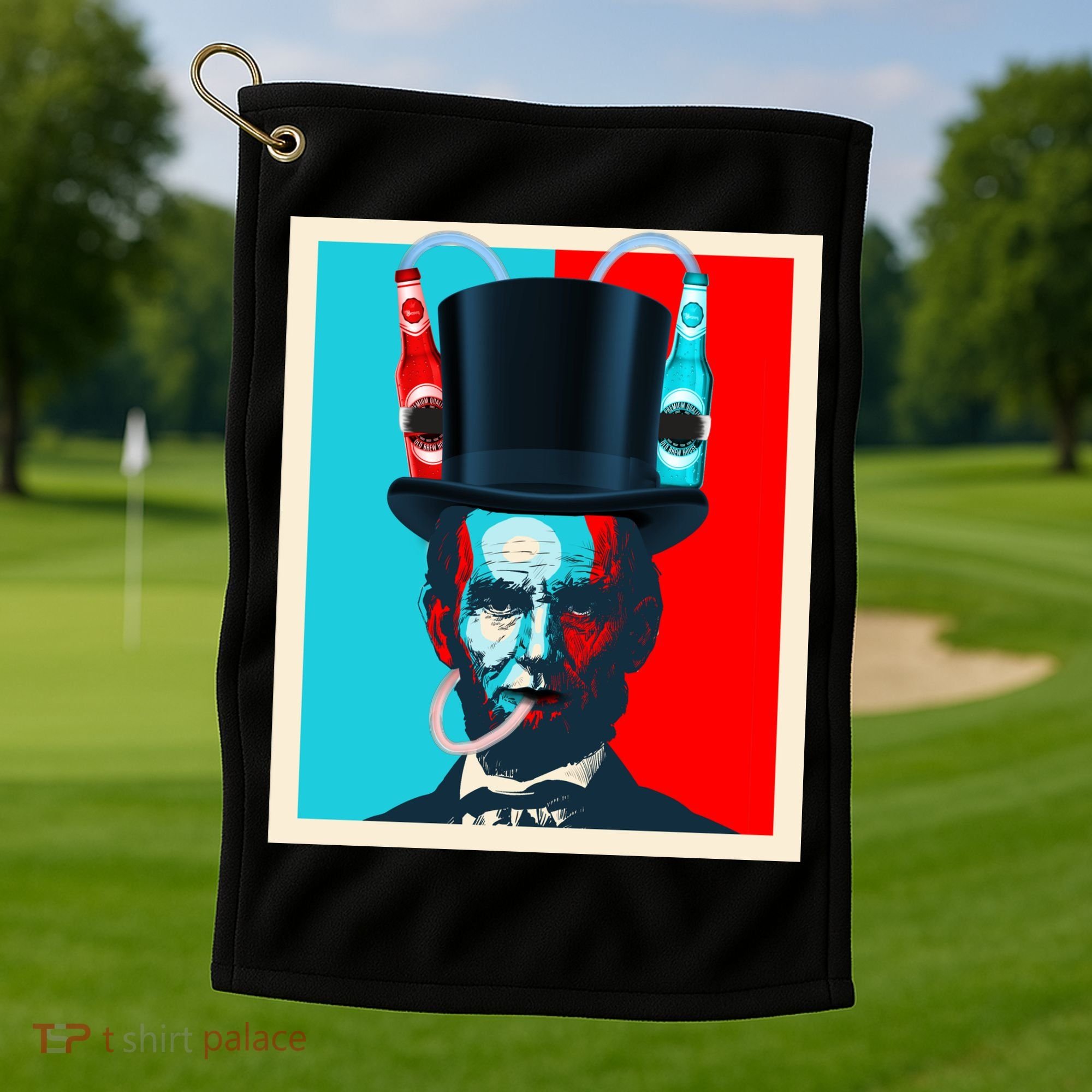 Party With Abe - Abraham Lincoln Drinking Beer Golf Towel