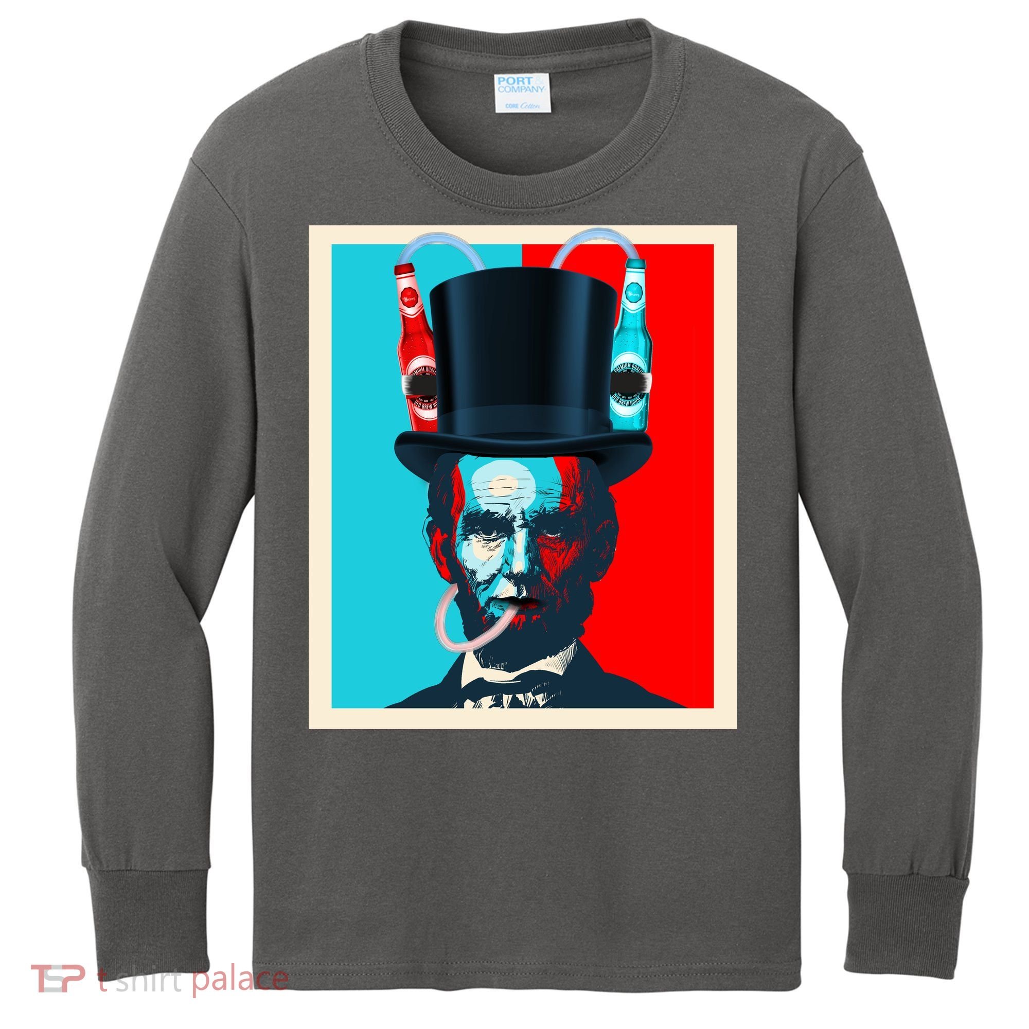 Party With Abe - Abraham Lincoln Drinking Beer Kids Long Sleeve Shirt