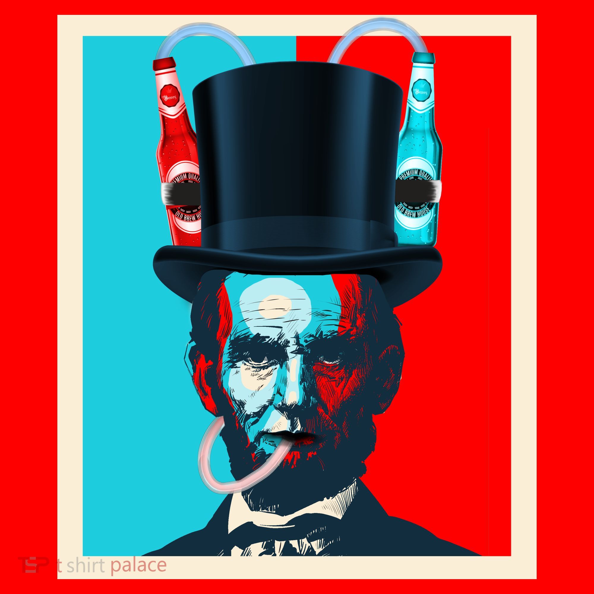 Party With Abe - Abraham Lincoln Drinking Beer Santa Hat