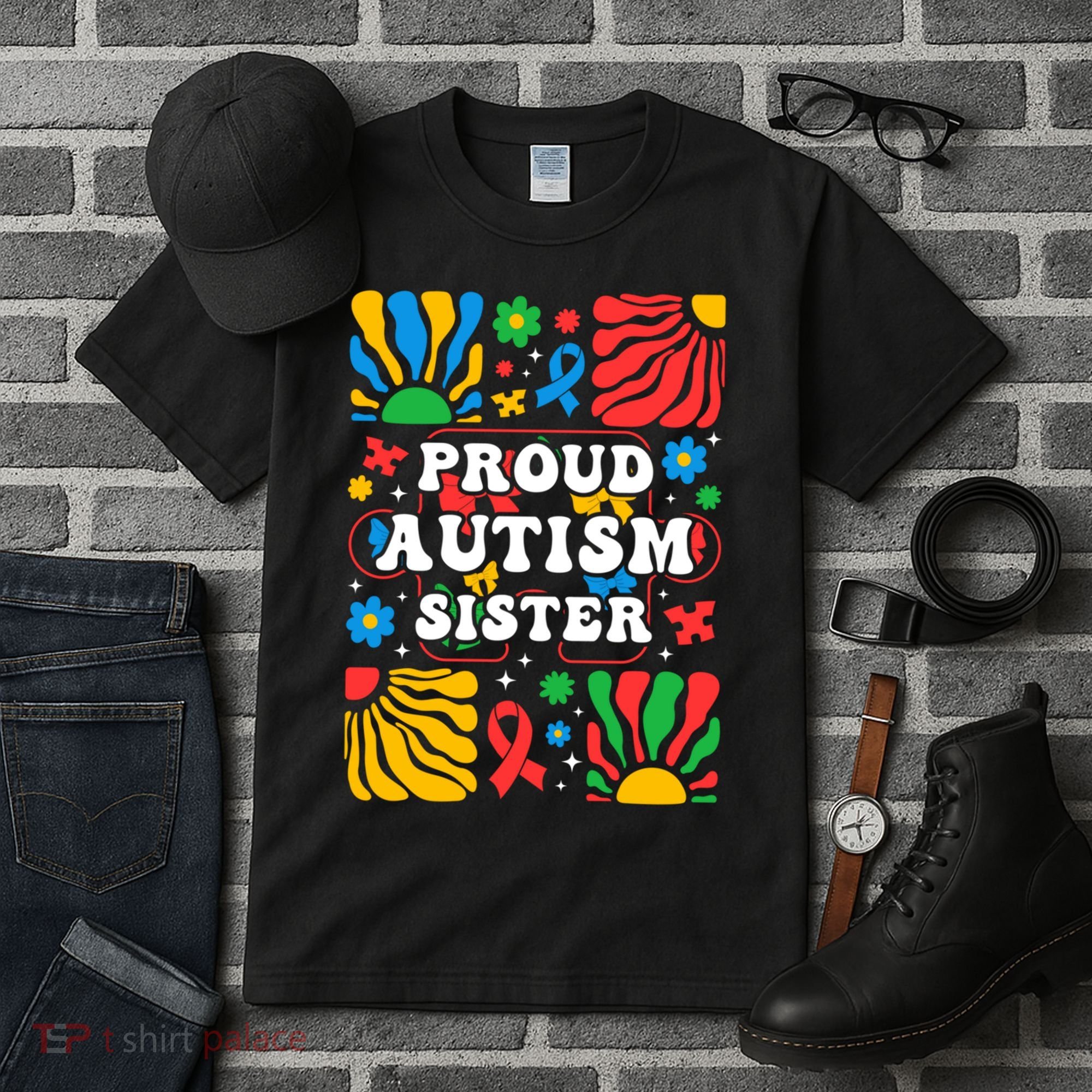 proud autism sister groovy autism warrior sister meaningful gift Tall T-Shirt
