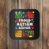proud autism sister groovy autism warrior sister meaningful gift Coaster thumb 0
