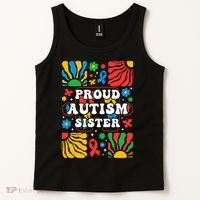 proud autism sister groovy autism warrior sister meaningful gift Tank Top thumb 2