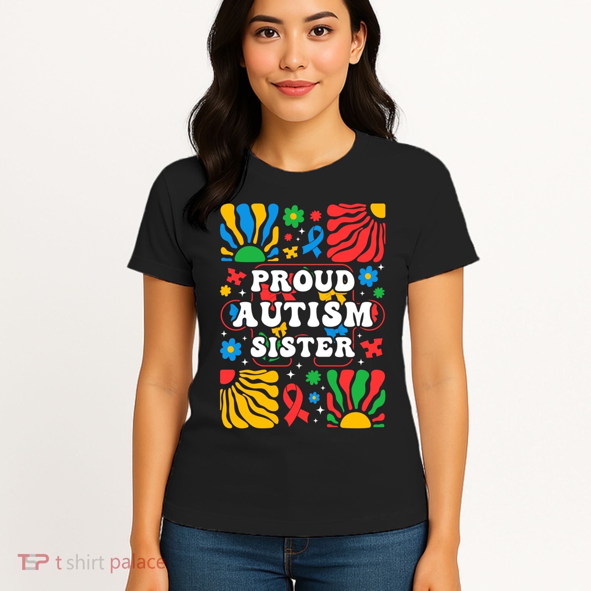 proud autism sister groovy autism warrior sister meaningful gift Women's T-Shirt
