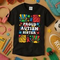 proud autism sister groovy autism warrior sister meaningful gift Kids T-Shirt thumb 3
