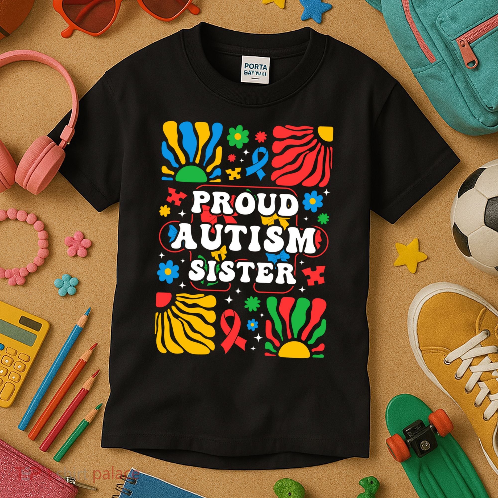 proud autism sister groovy autism warrior sister meaningful gift Kids T-Shirt