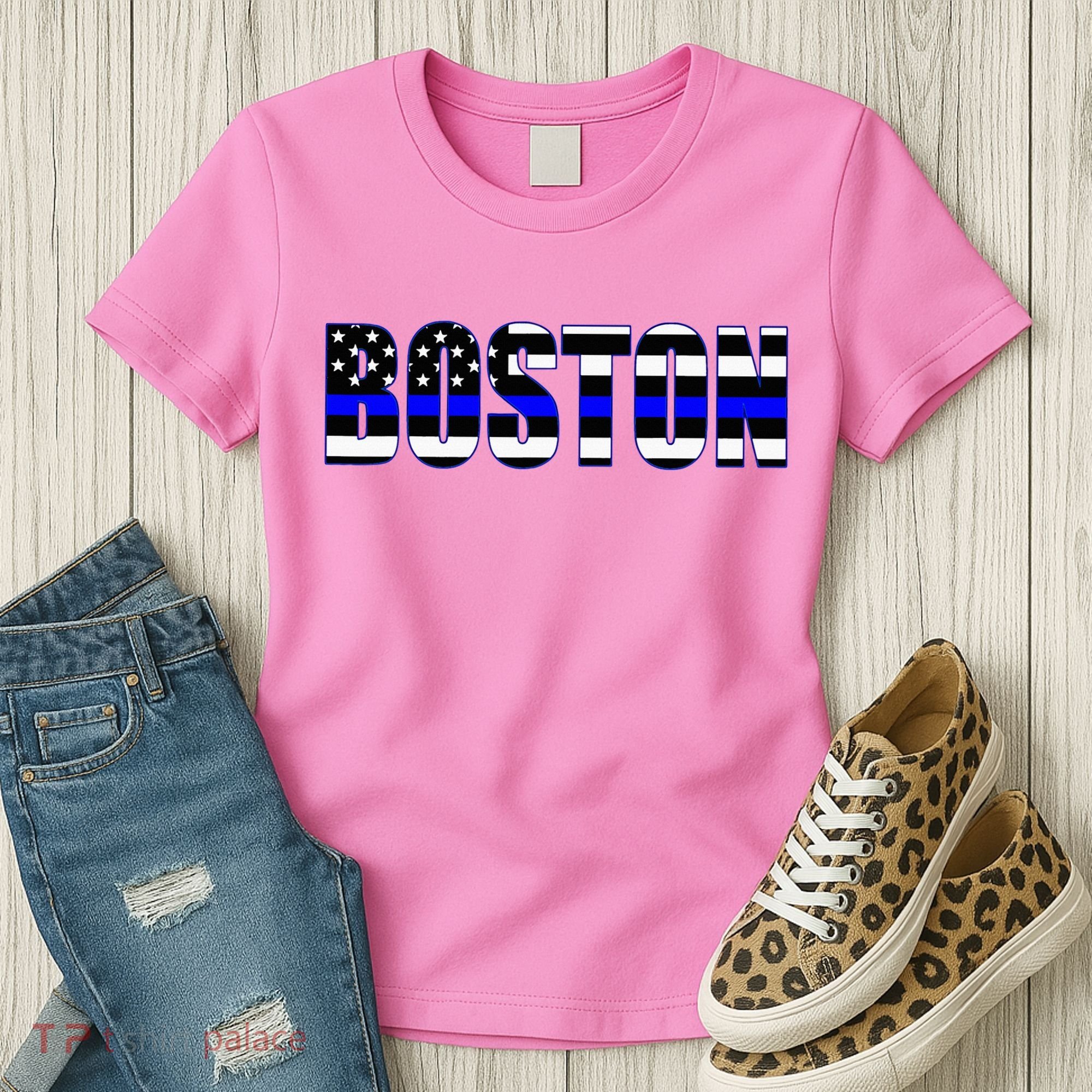 Protect And Serve In Boston Police Flag Pd Women's T-Shirt