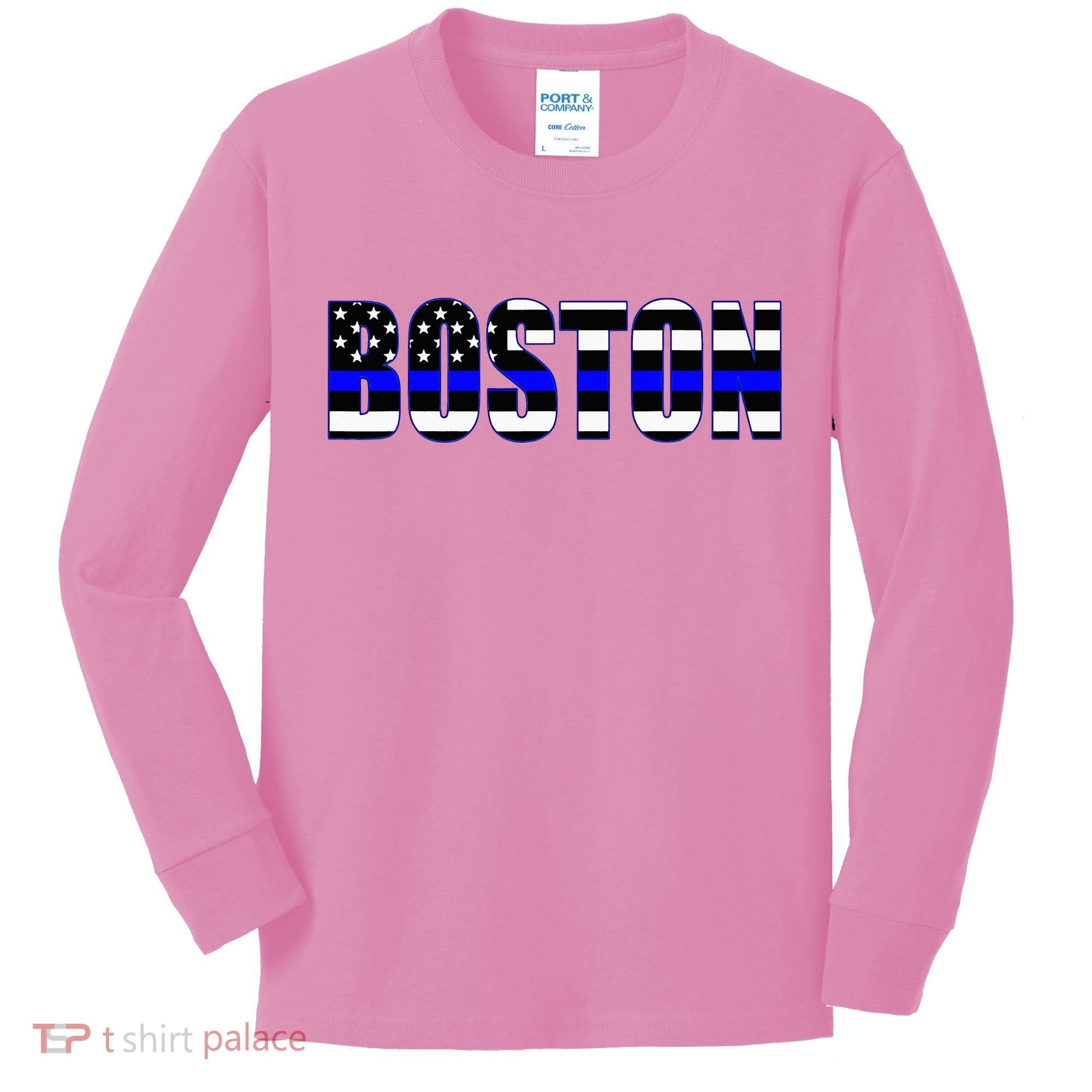 Protect And Serve In Boston Police Flag Pd Kids Long Sleeve Shirt