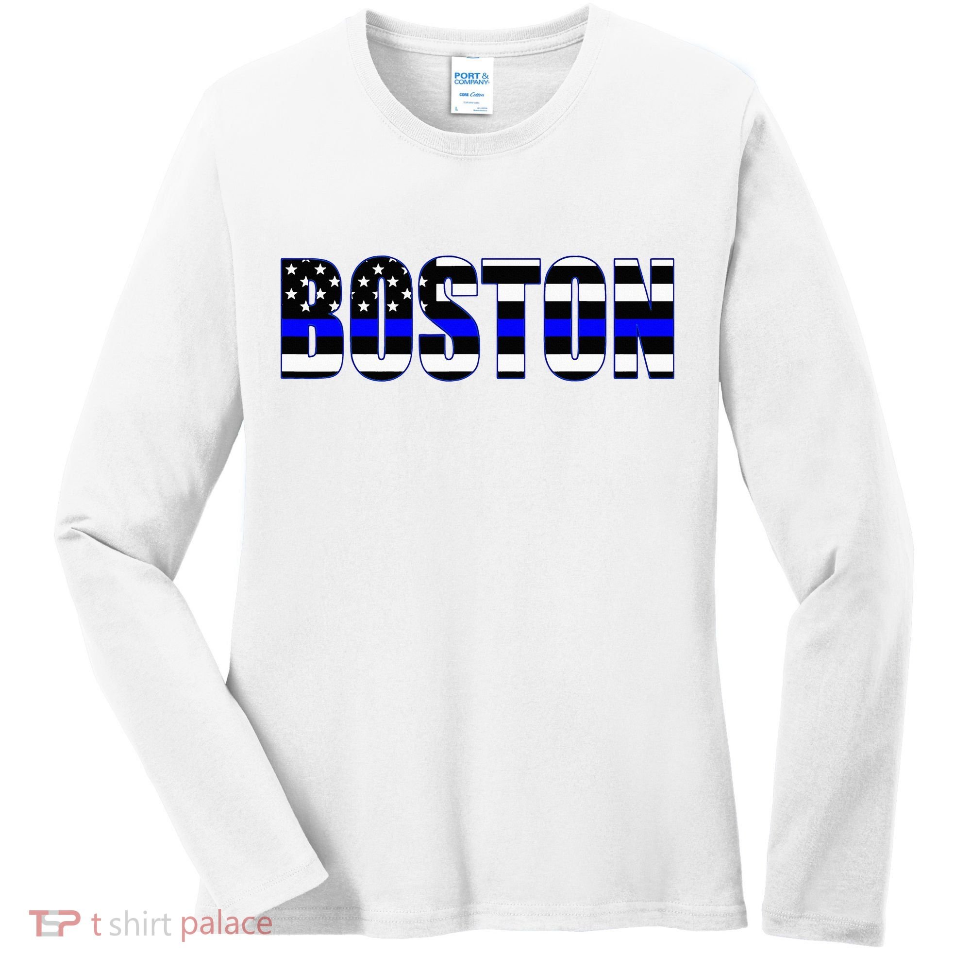 Protect And Serve In Boston Police Flag Pd Women's Long Sleeve Shirt