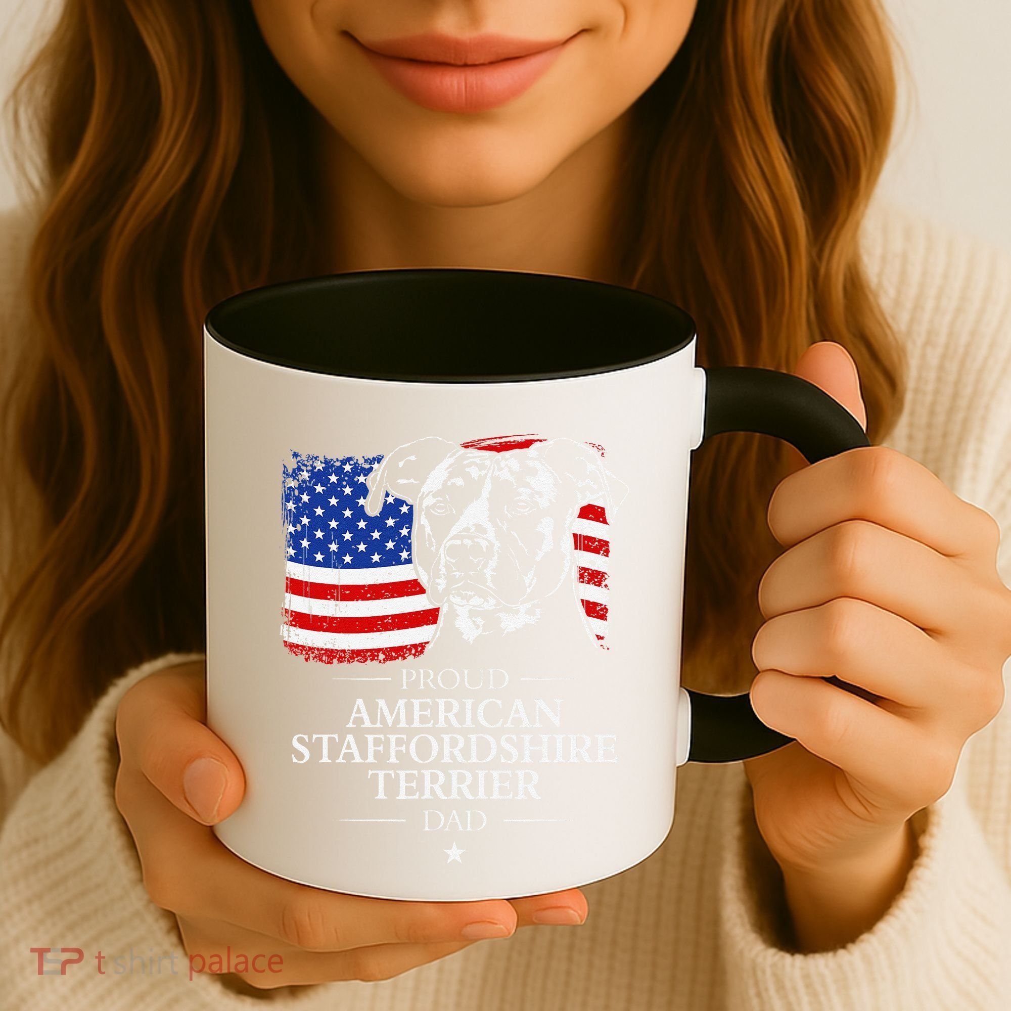 Proud American Staffordshire Terrier Dad American Flag Dog Coffee Mug