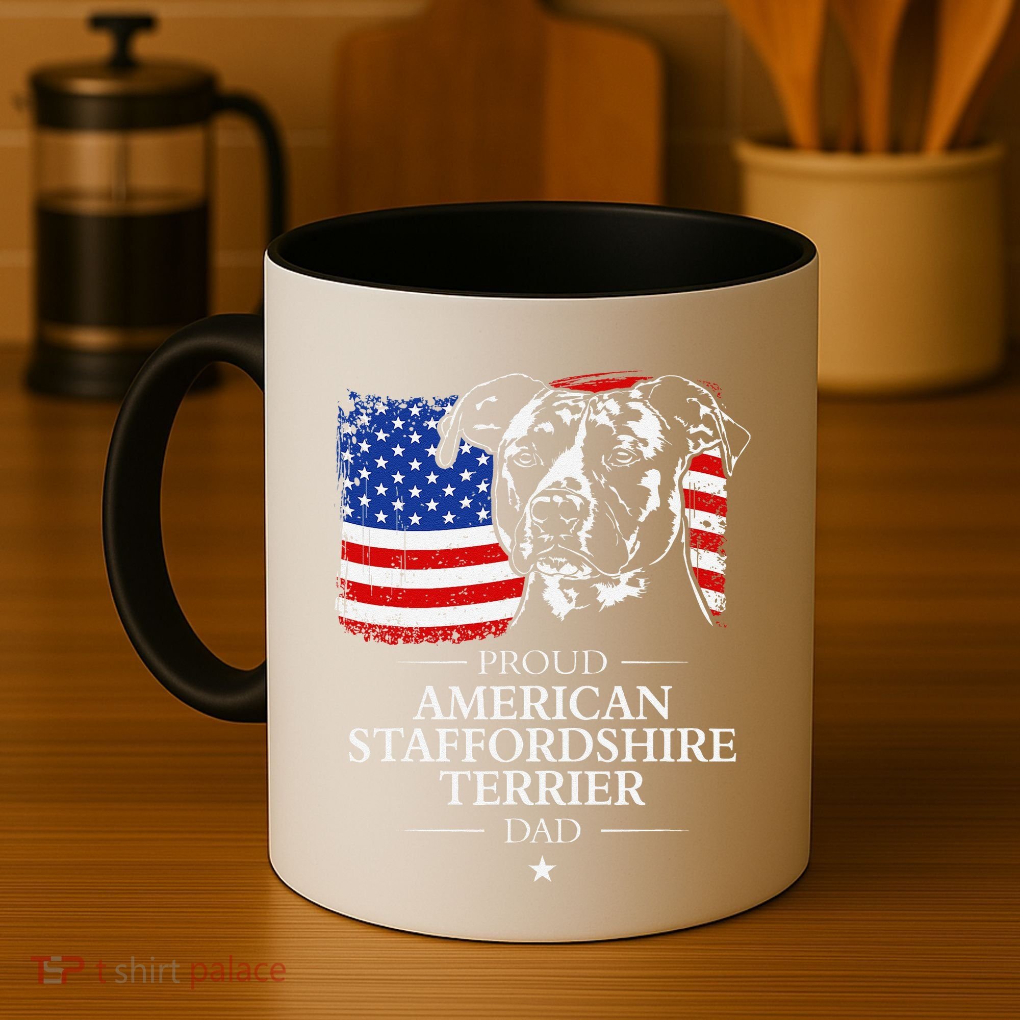 Proud American Staffordshire Terrier Dad American Flag Dog Coffee Mug