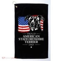 Proud American Staffordshire Terrier Dad American Flag Dog Golf Towel thumb 0