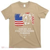 Proud American Staffordshire Terrier Dad American Flag Dog T-Shirt thumb 0