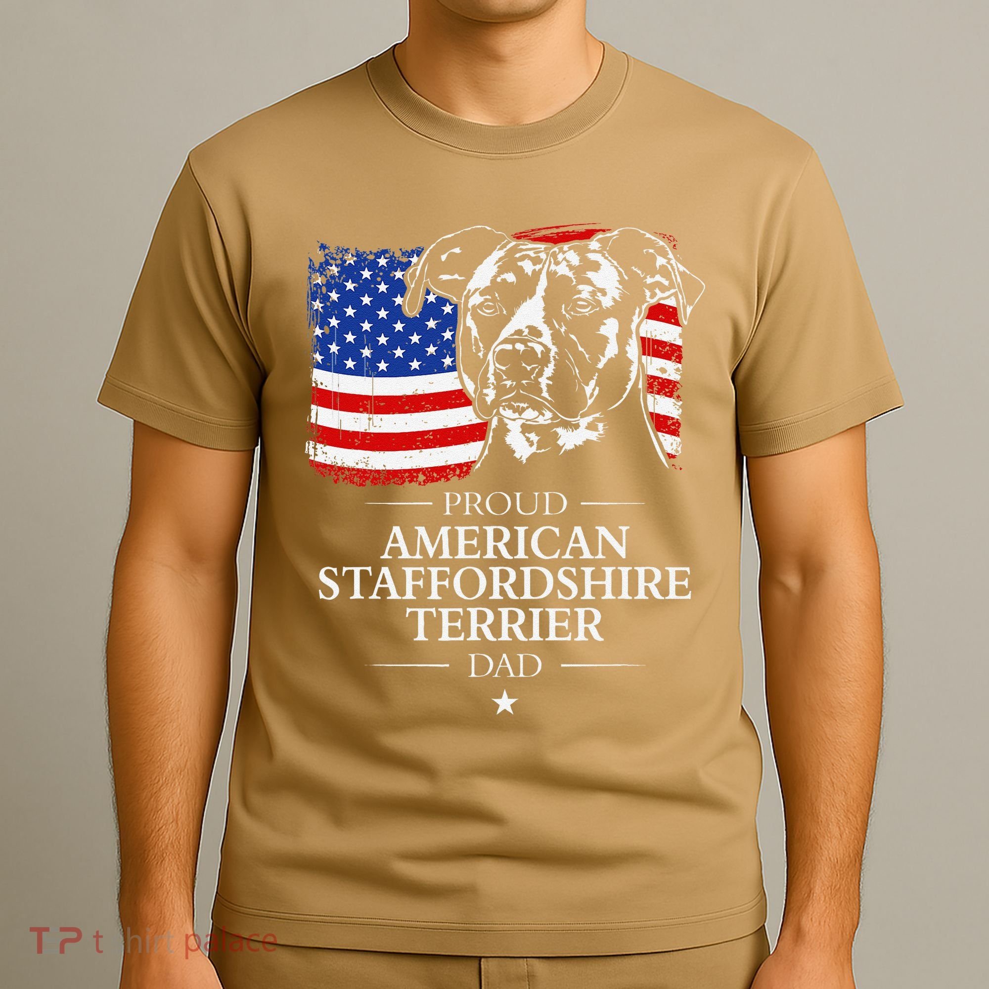 Proud American Staffordshire Terrier Dad American Flag Dog T-Shirt