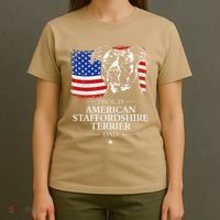 Proud American Staffordshire Terrier Dad American Flag Dog T-Shirt thumb 4