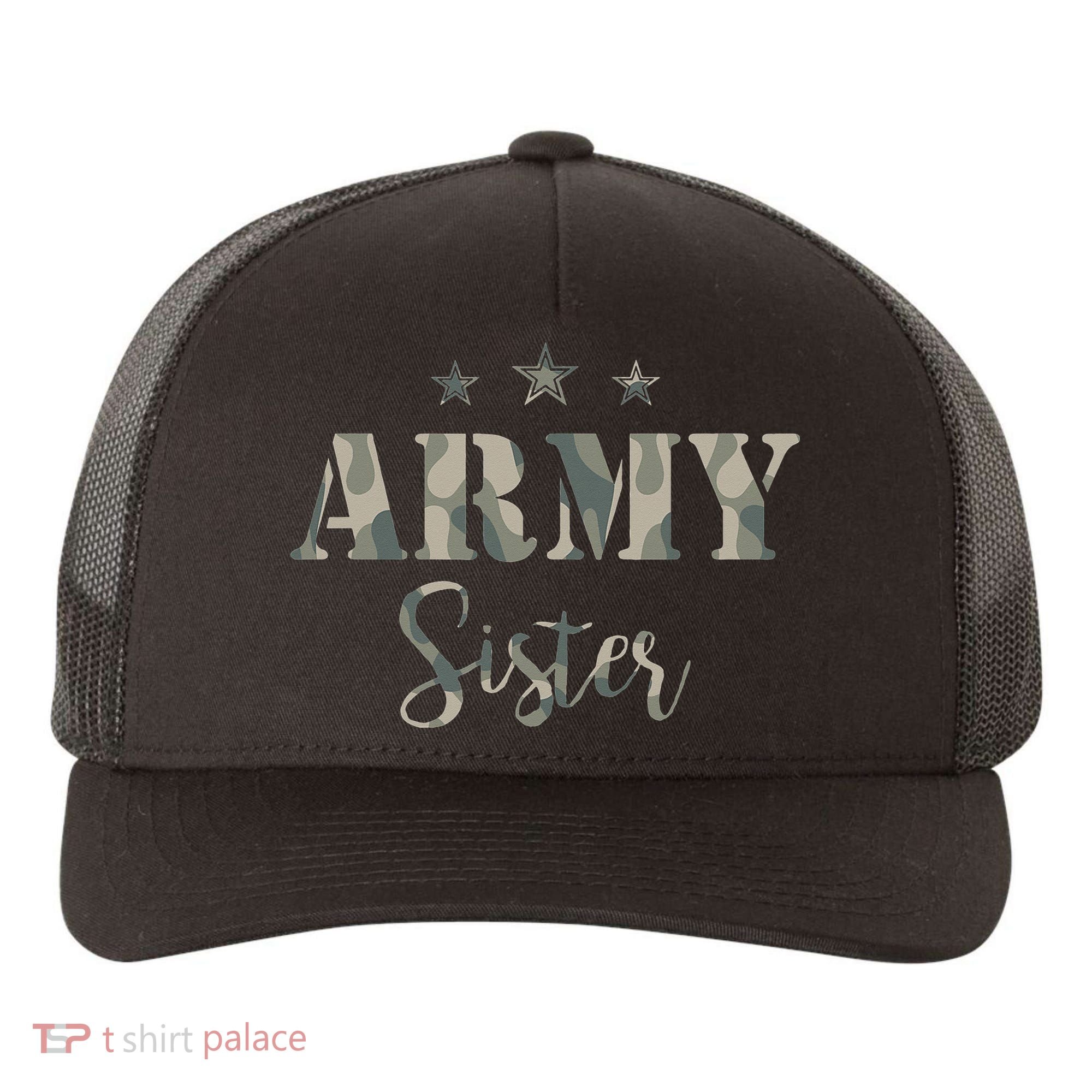 Proud Army Sister Camouflage Army Sister Yupoong Adult 5-Panel Trucker Hat