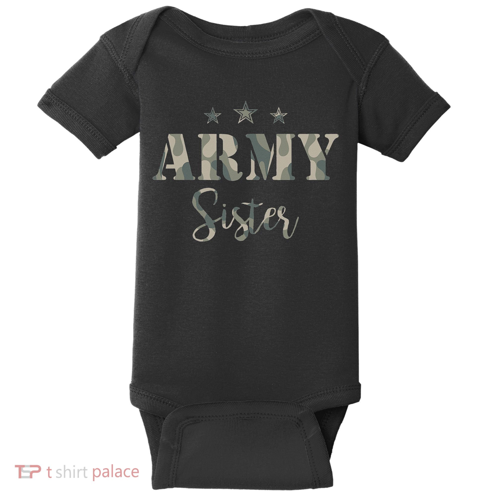 Proud Army Sister Camouflage Army Sister Baby Bodysuit